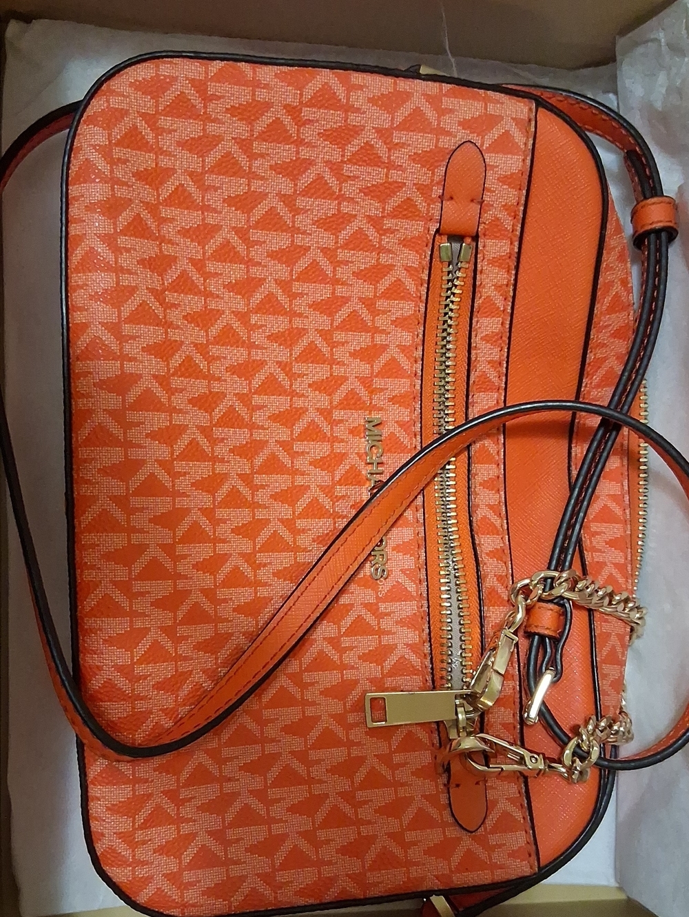 Michael Kors Orange Signature MK Crossbody with Gold Hardware
